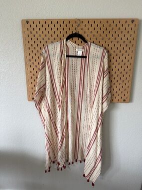Francesca's Collections Cream and Red Striped Open Front Cape